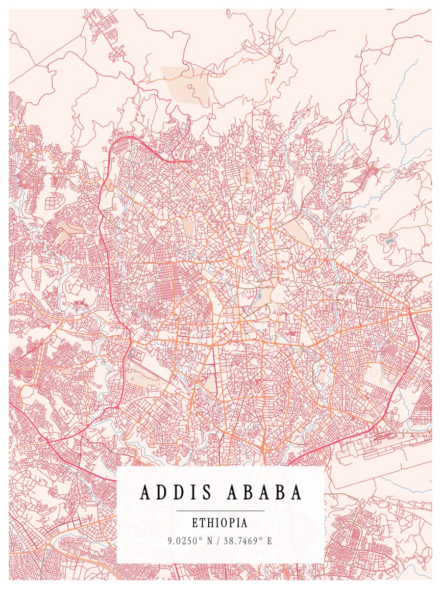 Addis Ababa map print preview