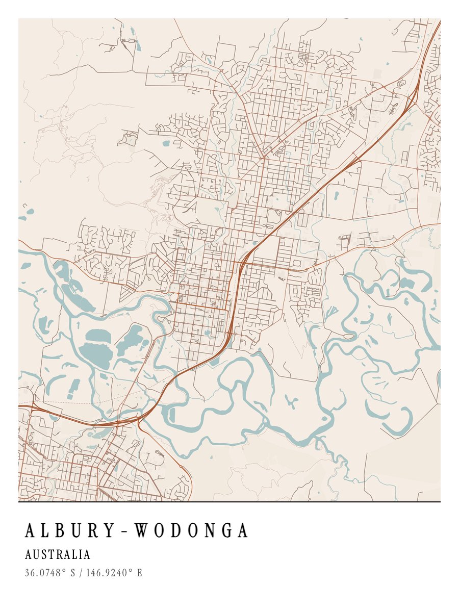 Albury-Wodonga map poster preview