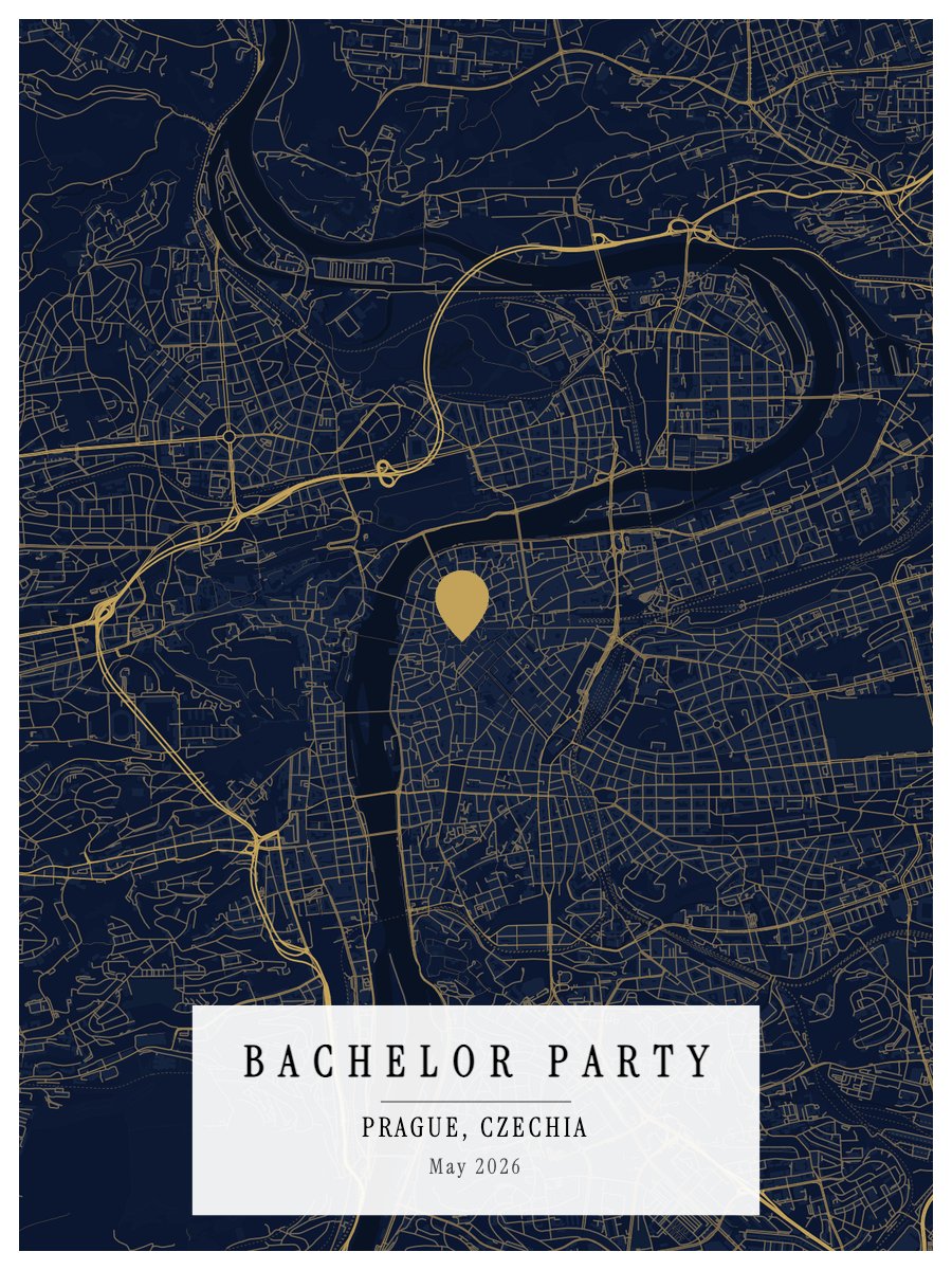 Bachelor Party Prague map print preview