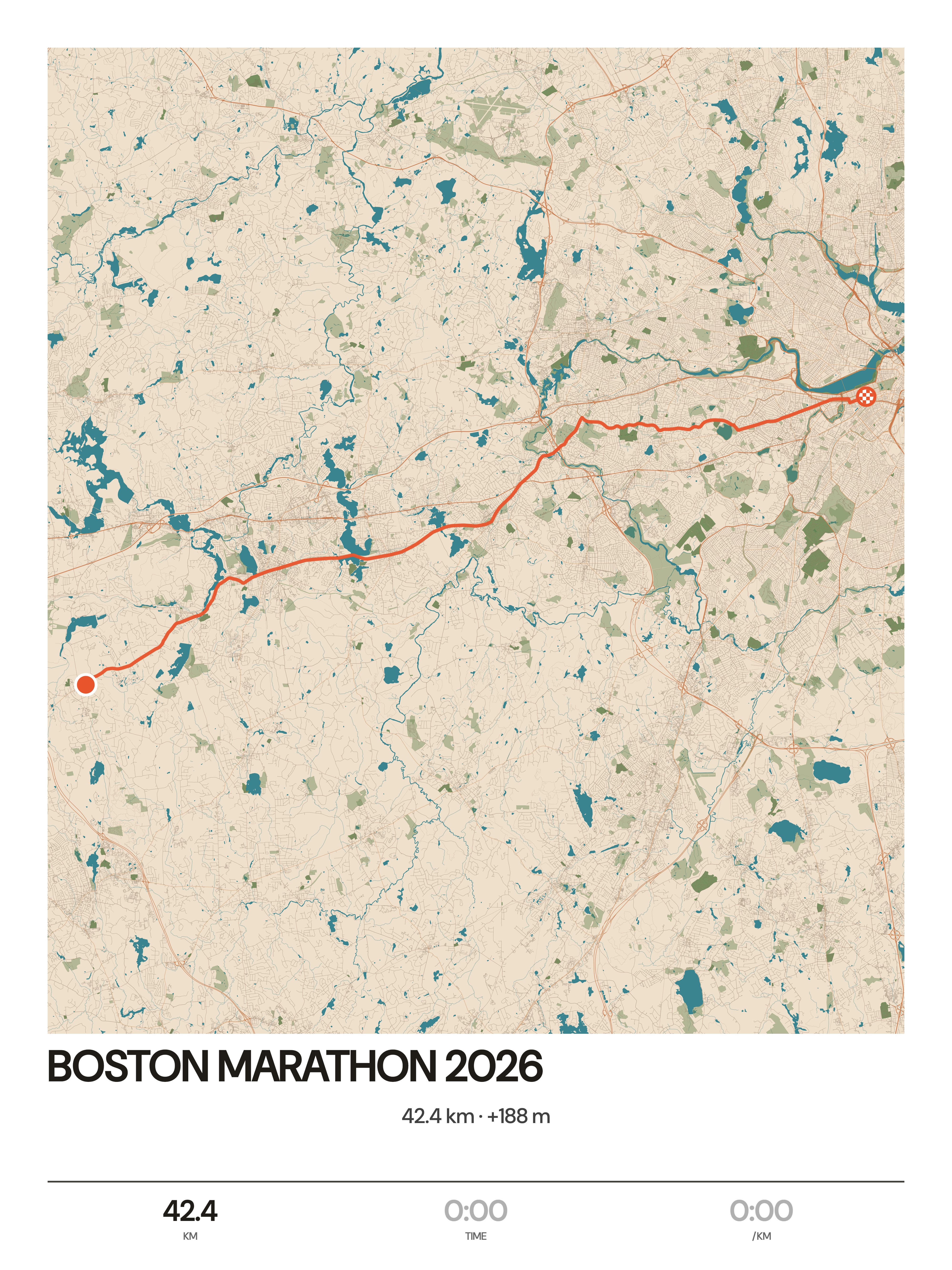 Boston marathon 2026 map print preview