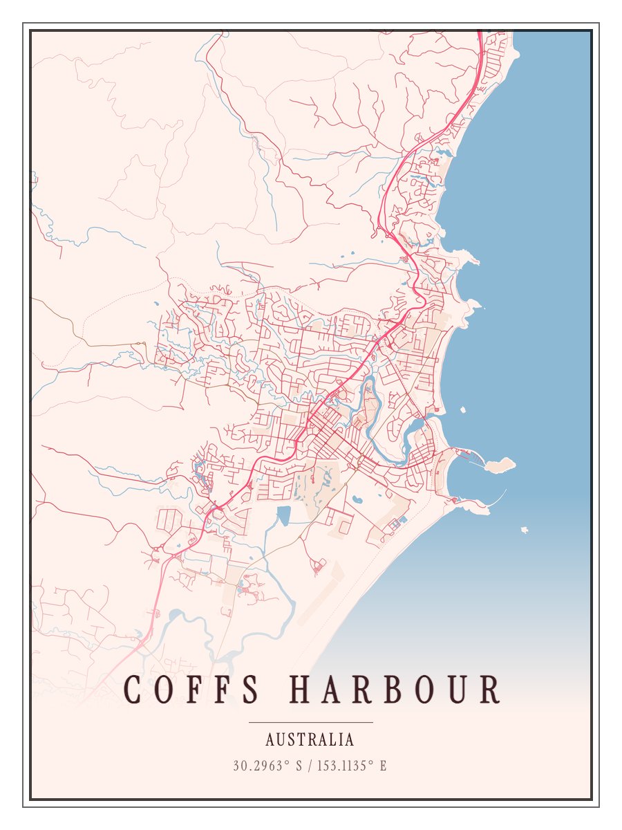 Coffs Harbour map poster preview
