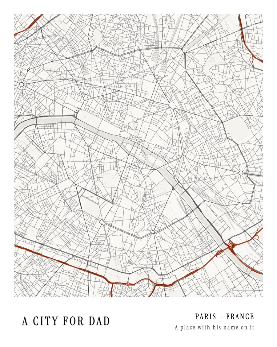 Father's Day - A City For Dad - Paris map print preview