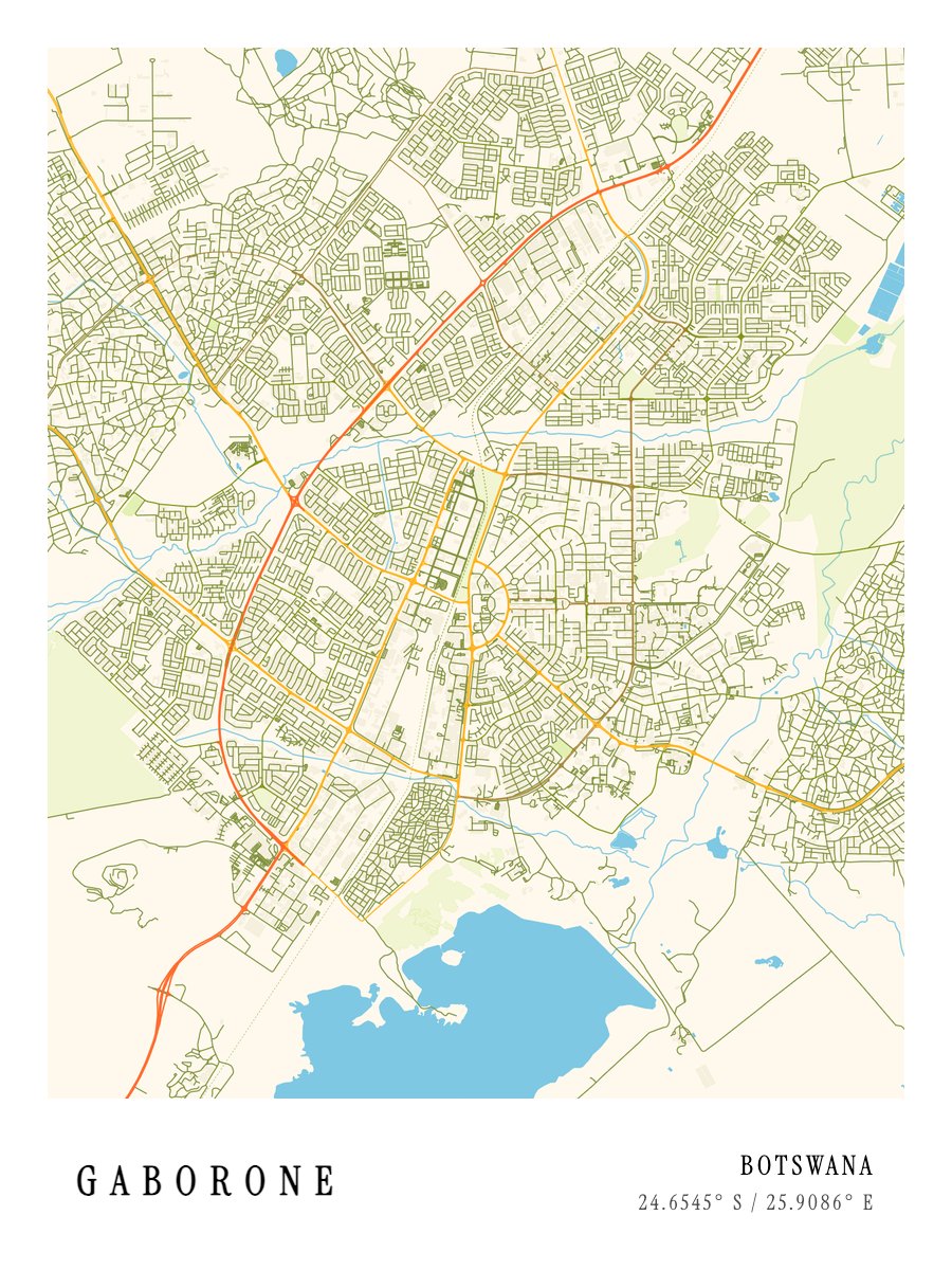 Gaborone map poster preview