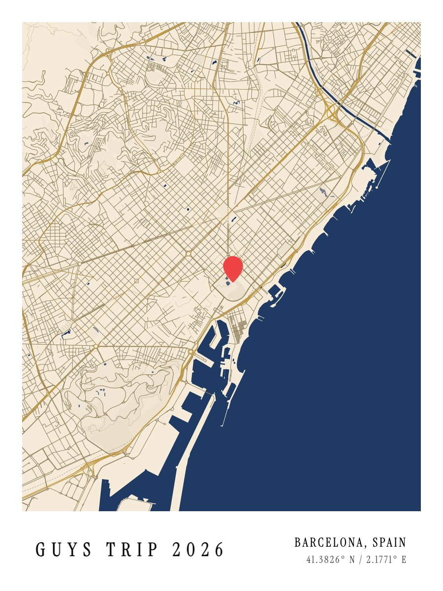 Guys Trip Barcelona map print preview