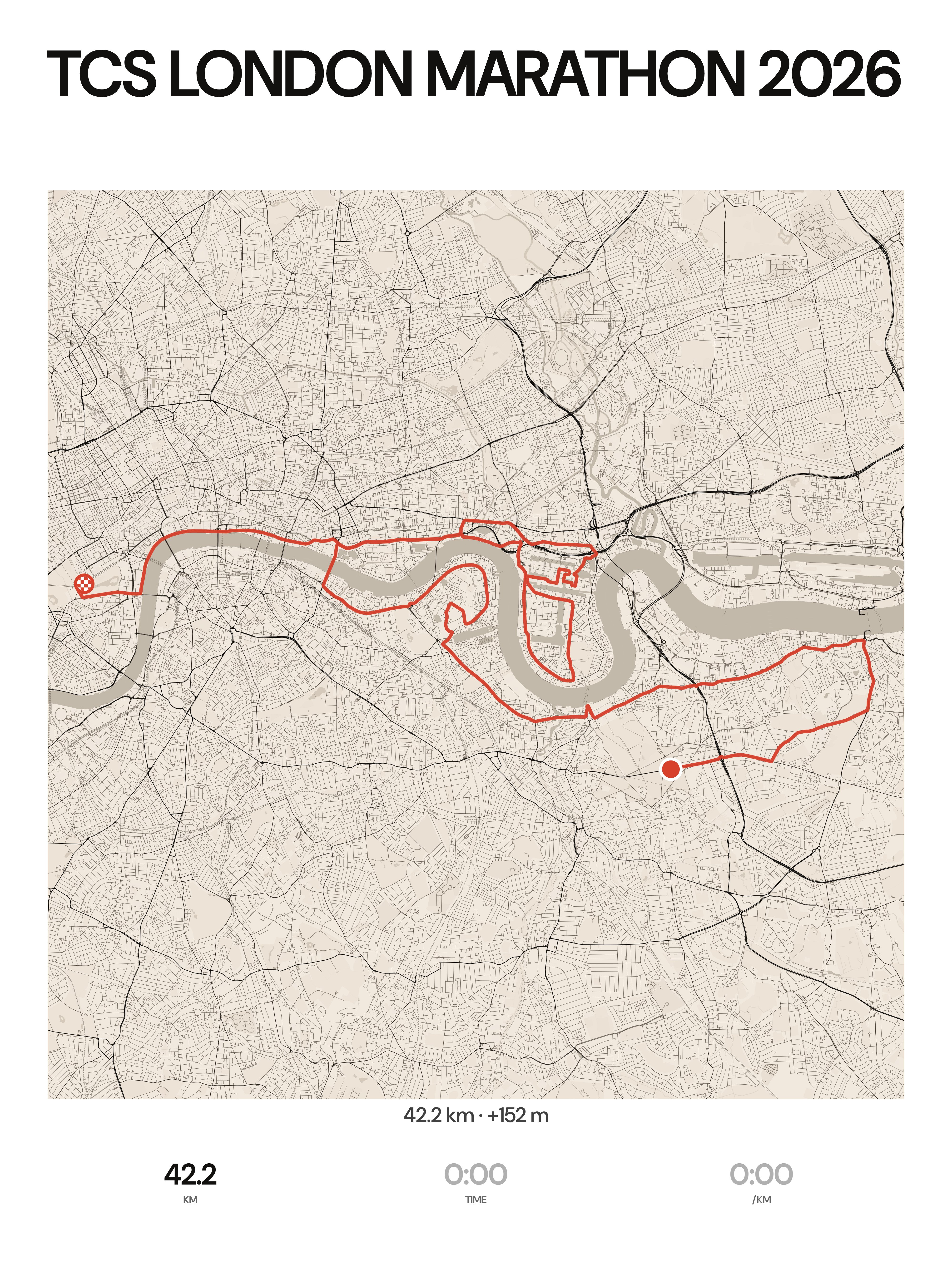 London marathon 2026 map print preview