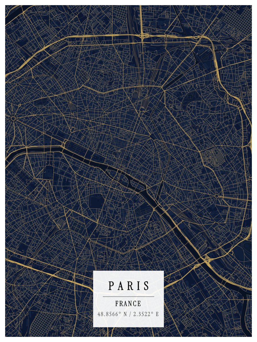Paris - Boxed map print preview