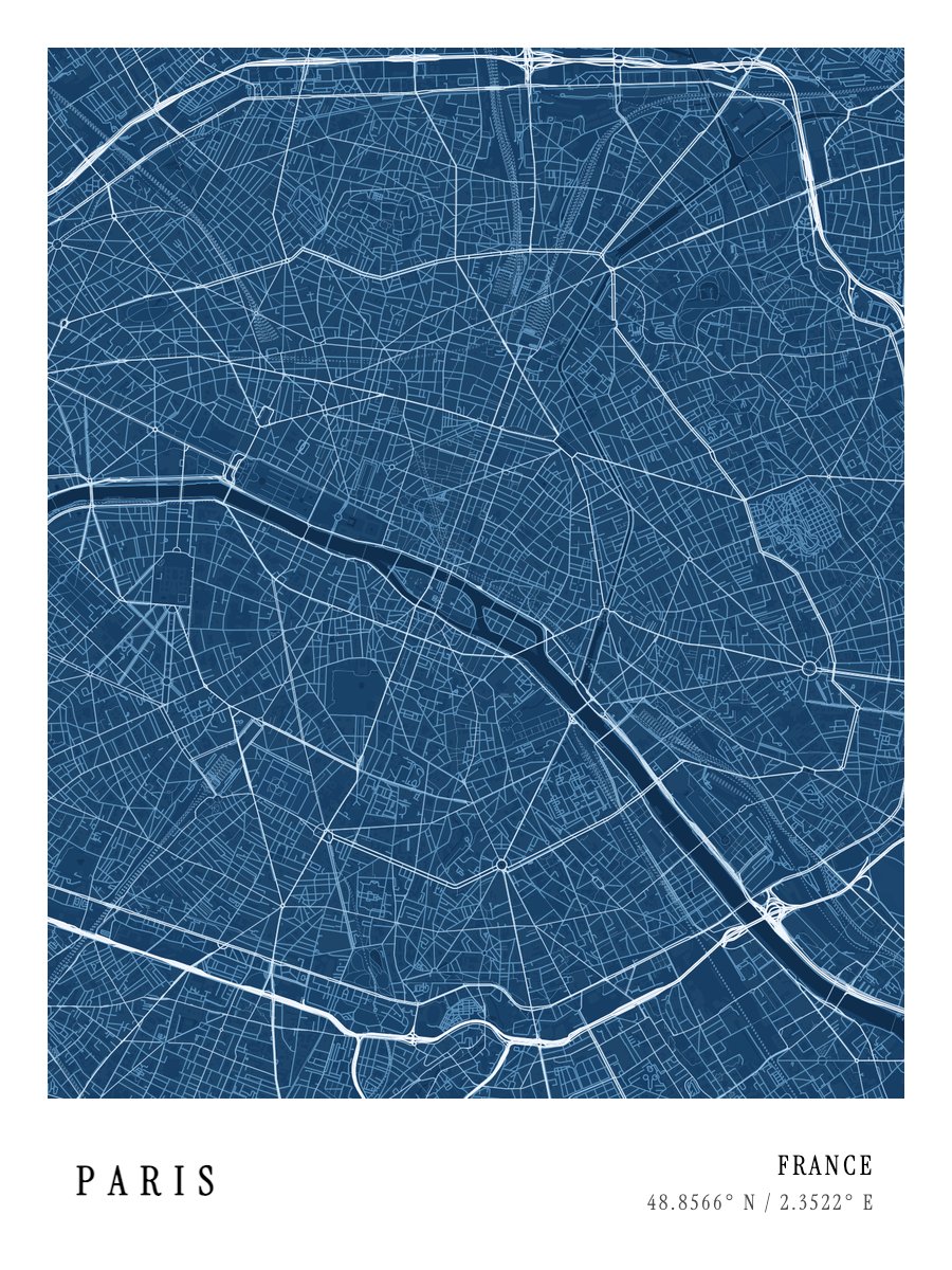 Paris - Mat map print preview