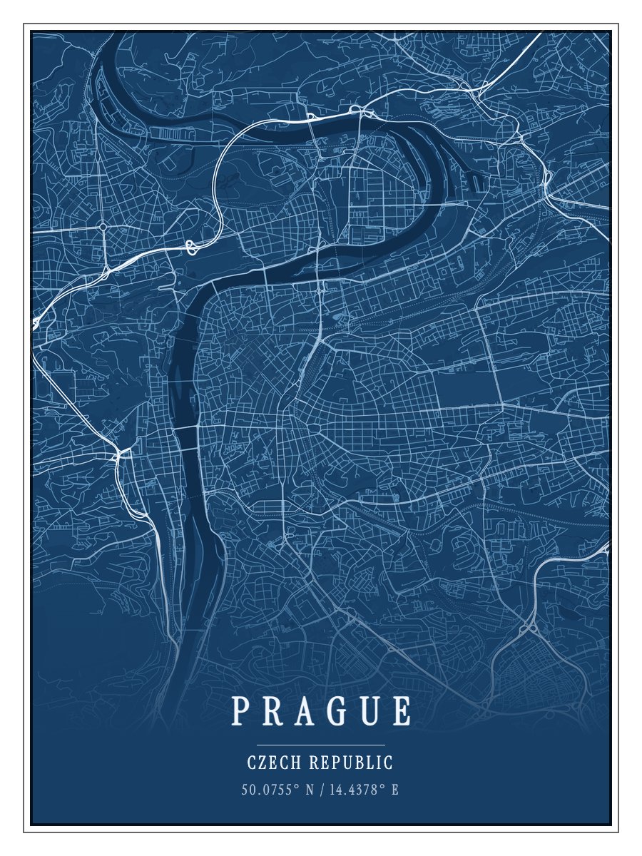 Prague - Blueprint map print preview