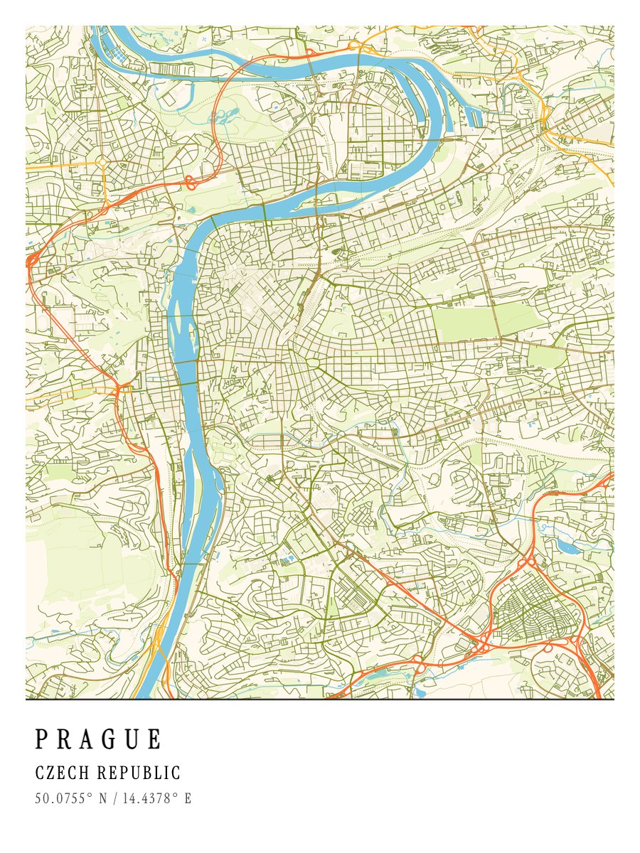 Prague - Citrus map print preview