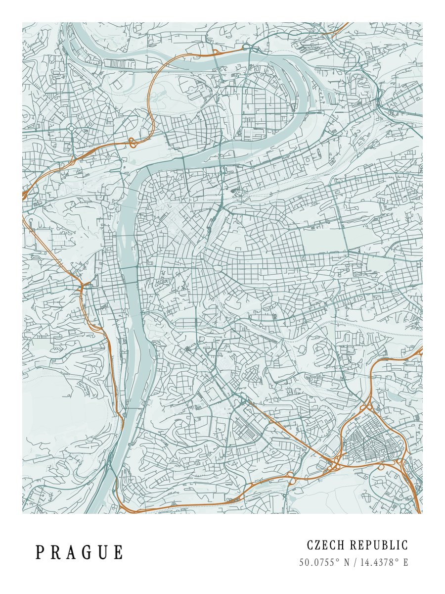 Prague - Copper map print preview