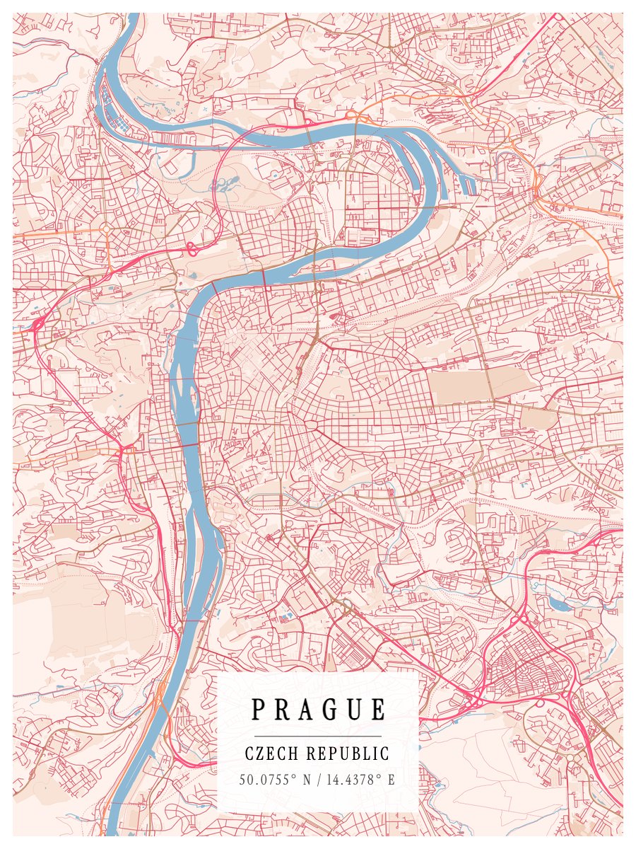 Prague - Grapefruit map poster preview