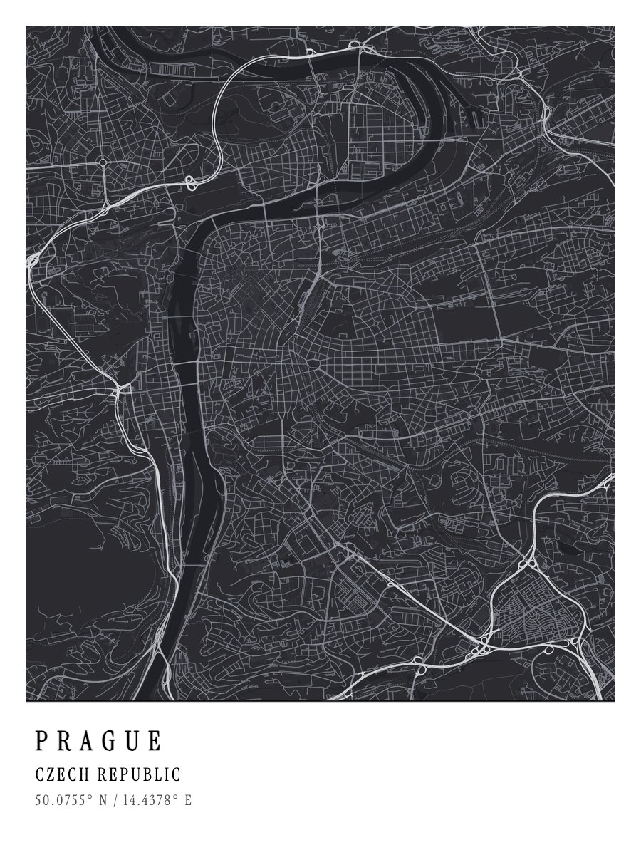 Prague - Mono map poster preview