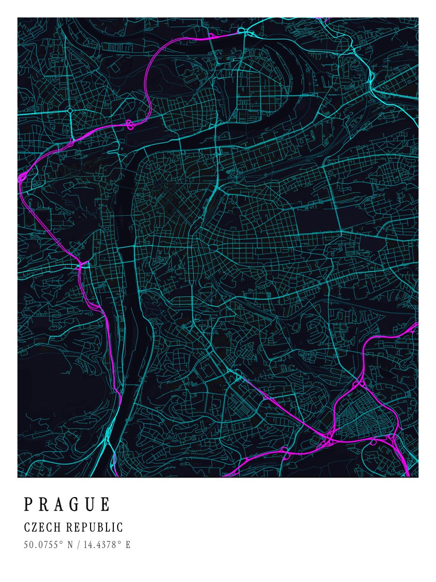Prague - Neon map poster preview