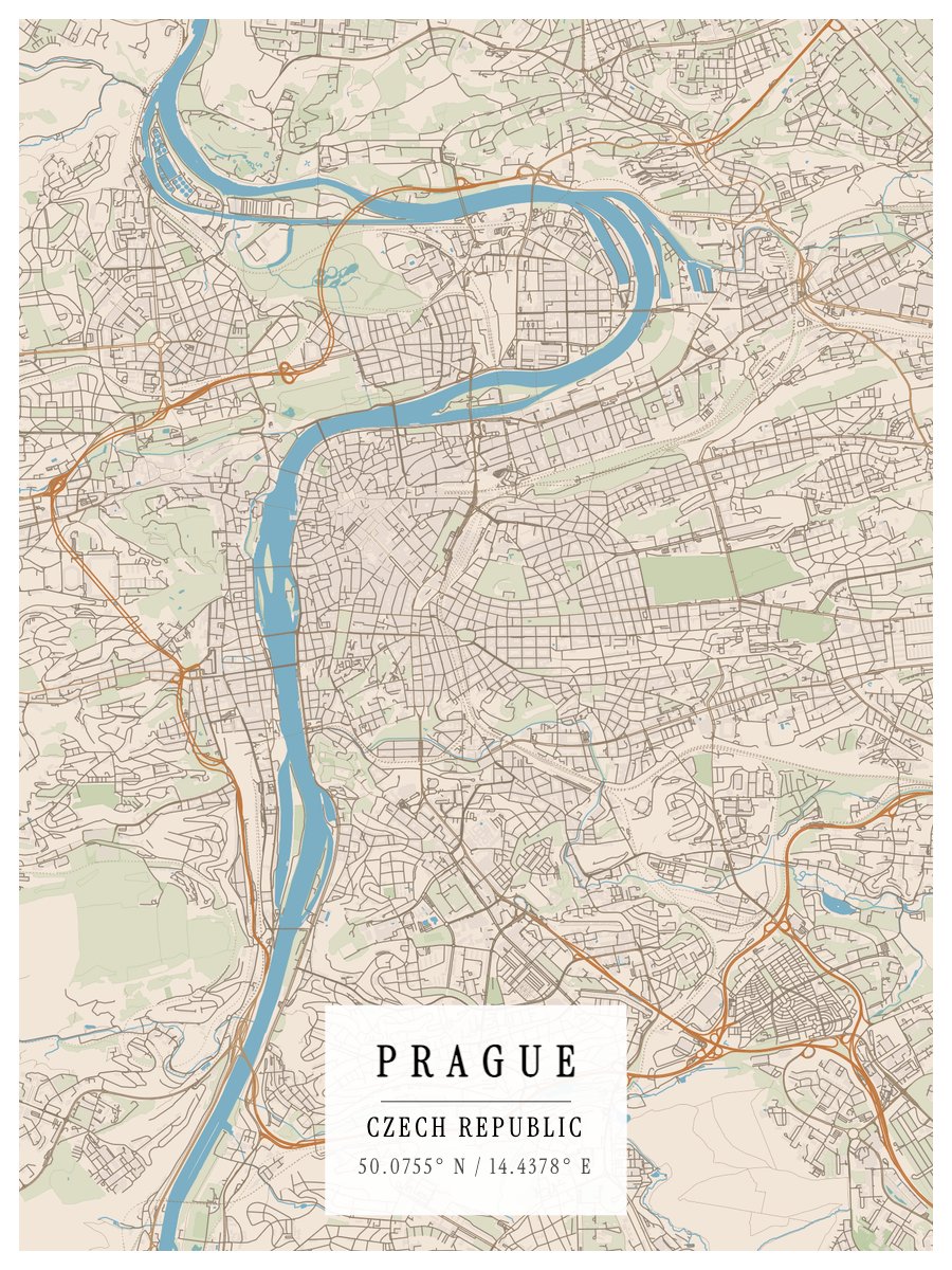 Prague - Watercolor map poster preview