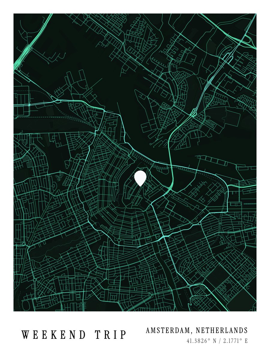 Weekend Trip Amsterdam map print preview