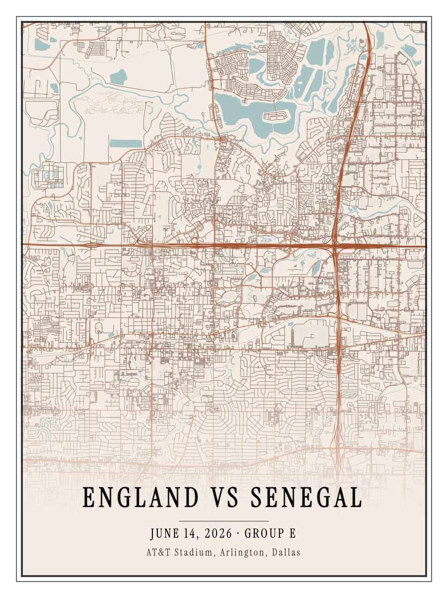World Cup 2026 - England vs Senegal map poster preview