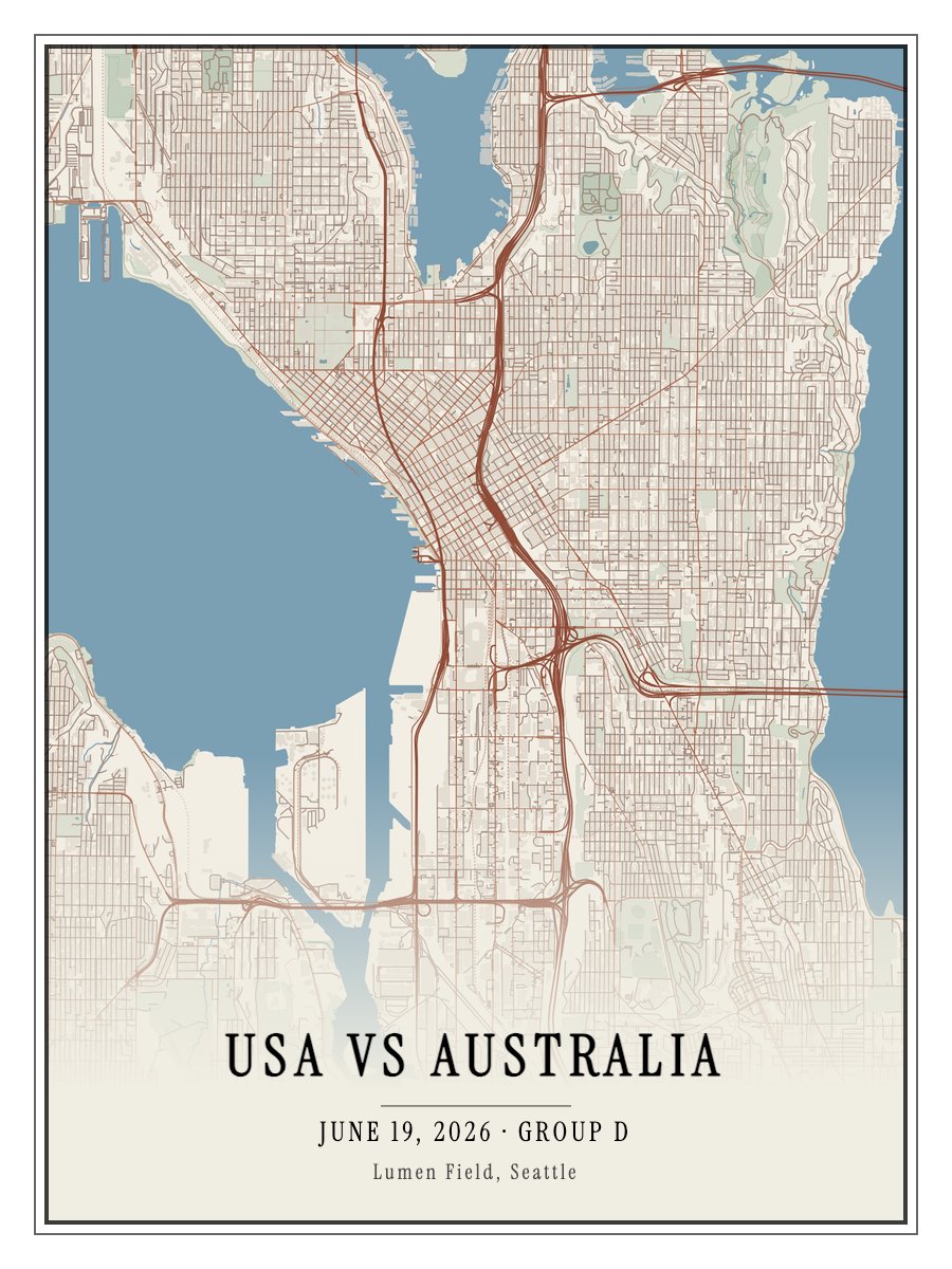 World Cup 2026 - USA vs Australia map poster preview