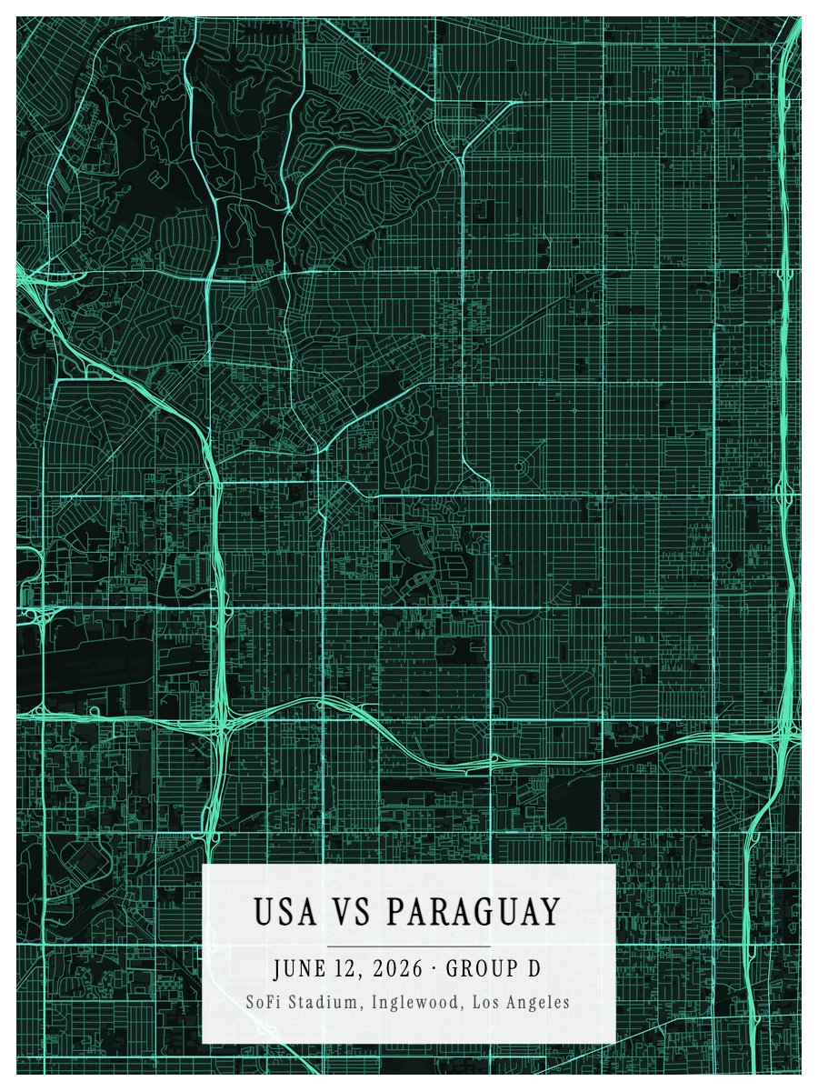 World Cup 2026 - USA vs Paraguay map print preview