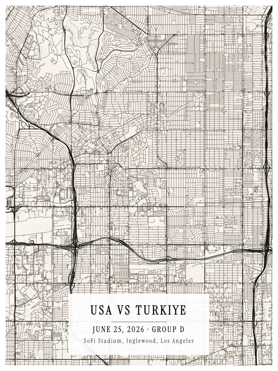 World Cup 2026 - USA vs Turkiye map print preview