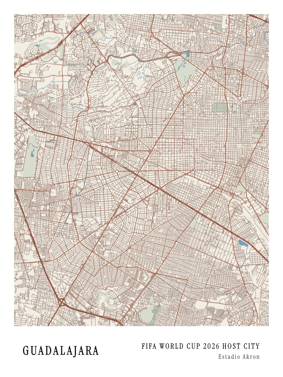 World Cup Host City - Guadalajara map poster preview
