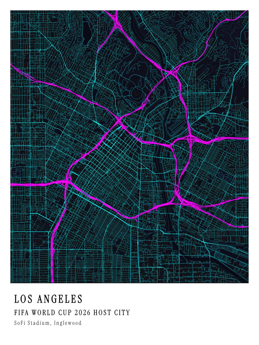 World Cup Host City - Los Angeles map print preview