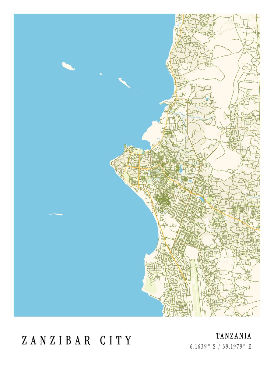 Zanzibar City map poster preview